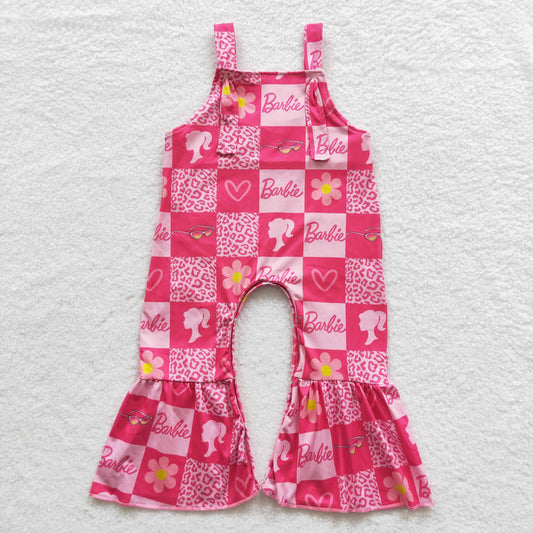 SR0382 Girls hot pink BA flowers summer jumpsuit