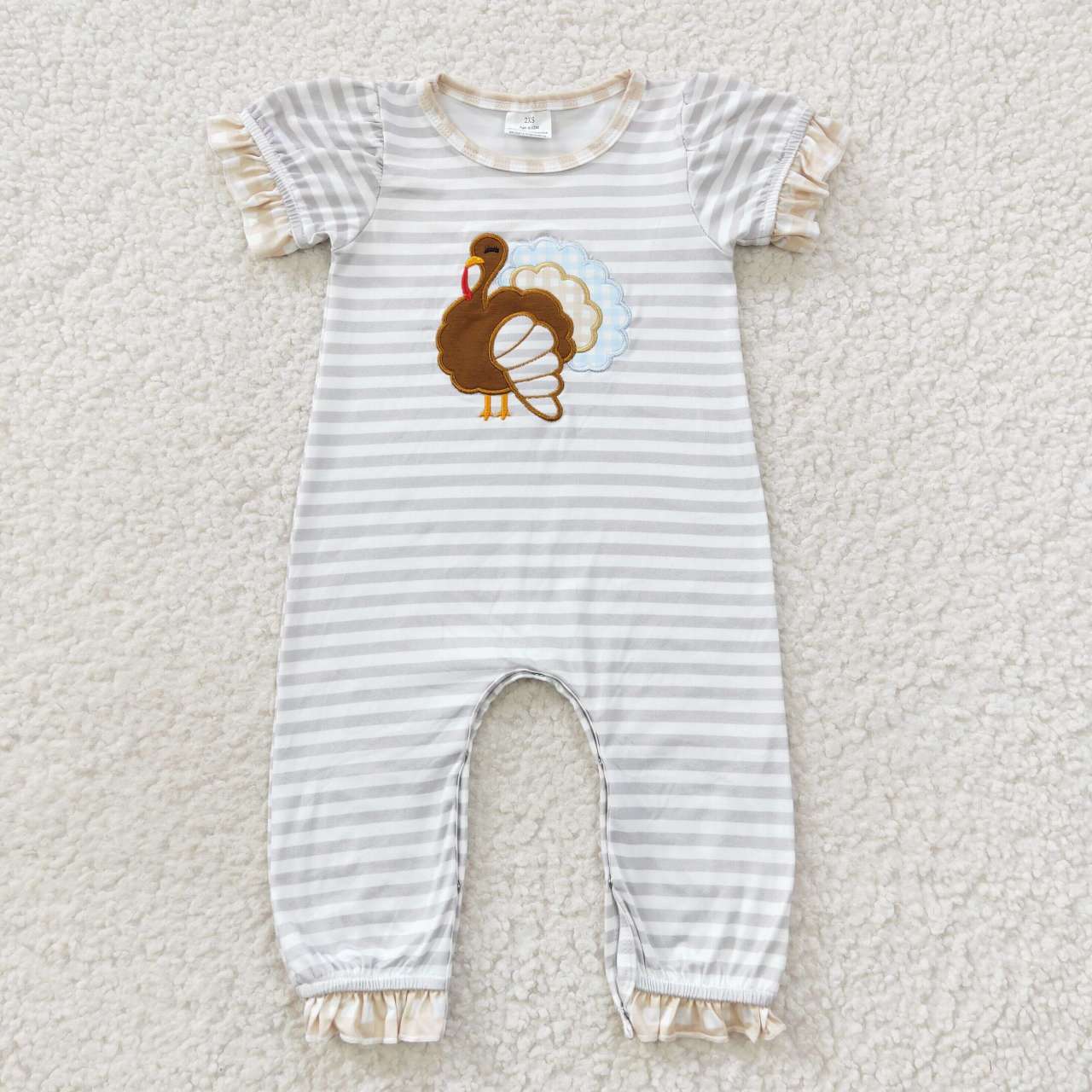 SR0407 Turkey embroidery print baby girls Thanksgiving romper