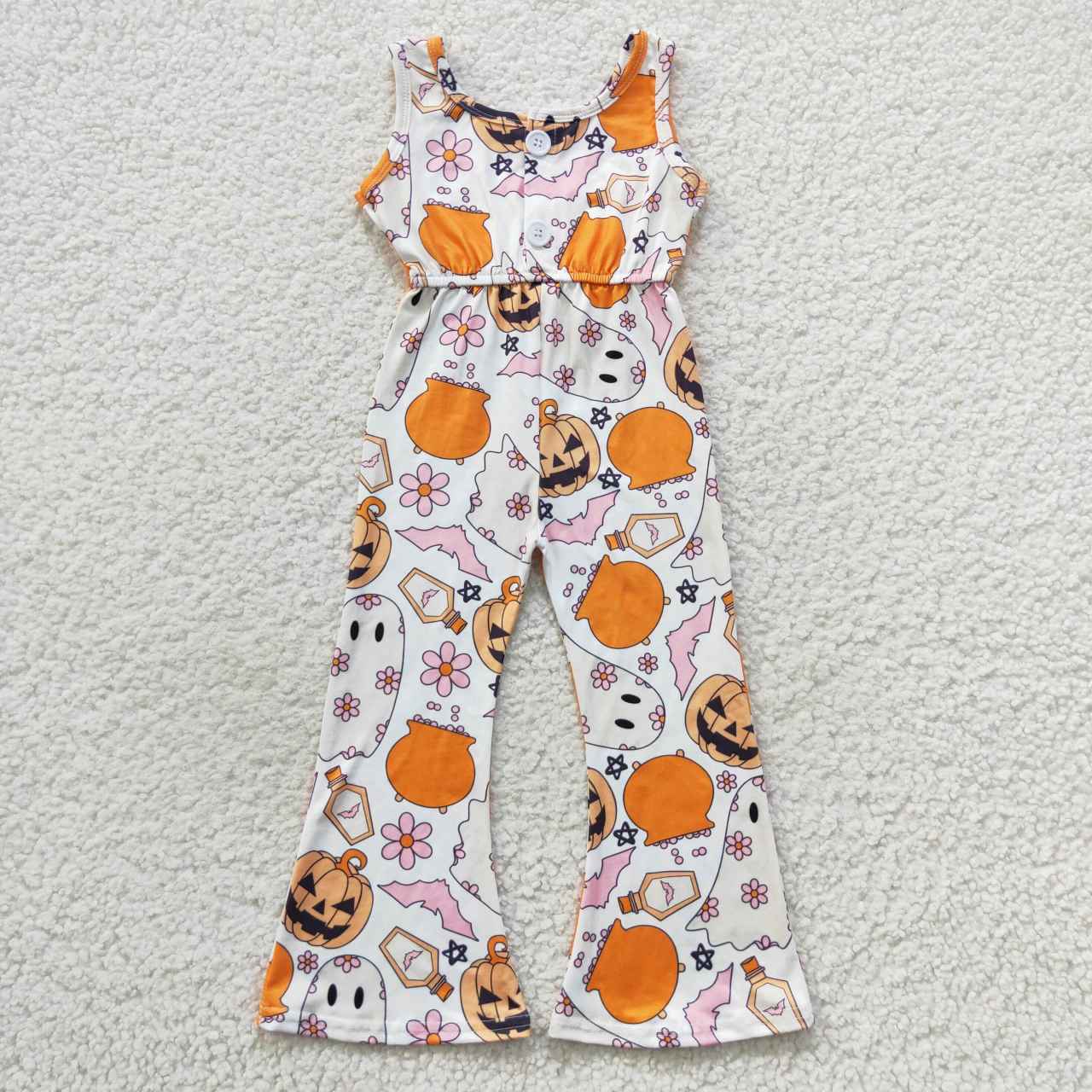 GLP0568 Pink flowers pumpkin ghost girls Halloween jumpsuit clothes set