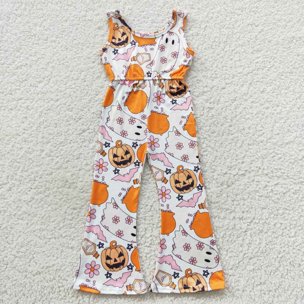 SR0410 Pink flowers pumpkin ghost girls Halloween jumpsuit