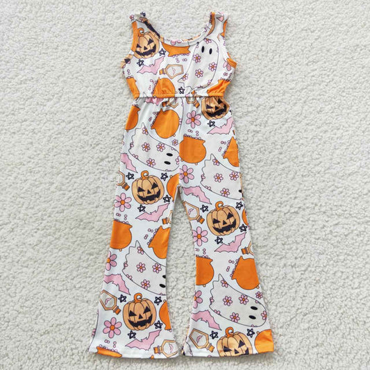 SR0410 Pink flowers pumpkin ghost girls Halloween jumpsuit