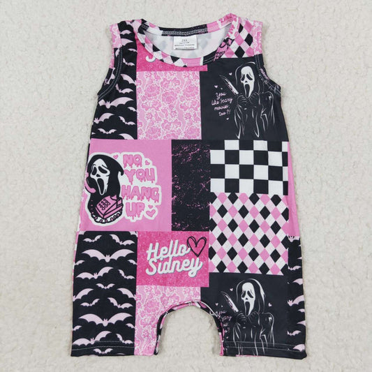 SR0414 Pink Halloween gingham baby girls romper