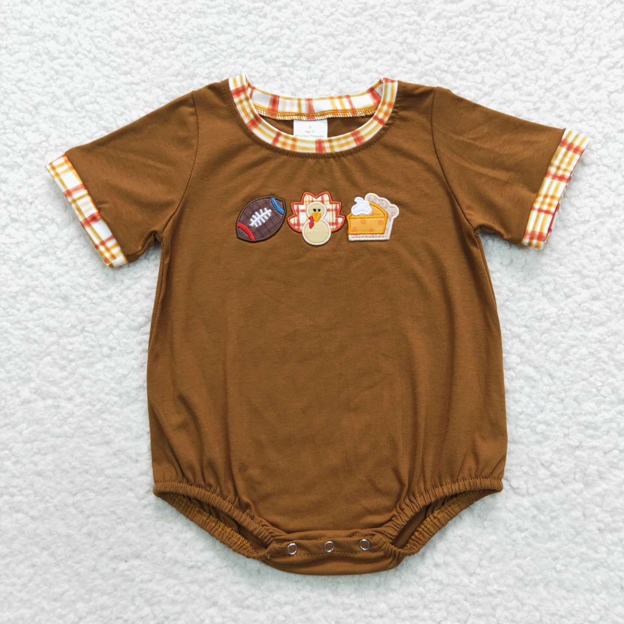 SR0417 Turkey embroidery print baby boys Thanksgiving romper