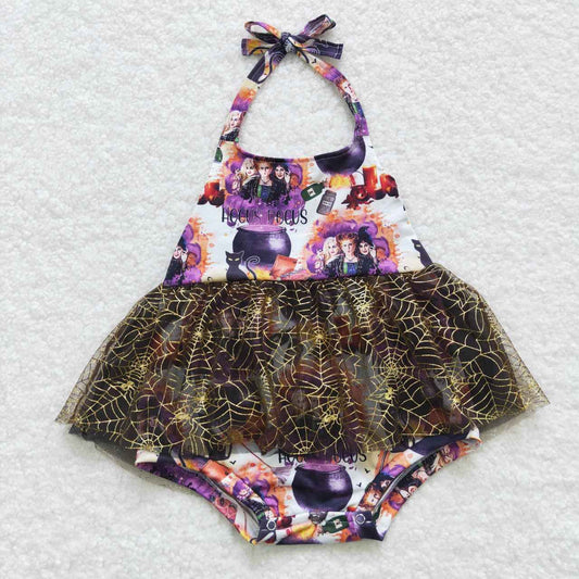 SR0426 Halloween witch print baby girls tulle romper