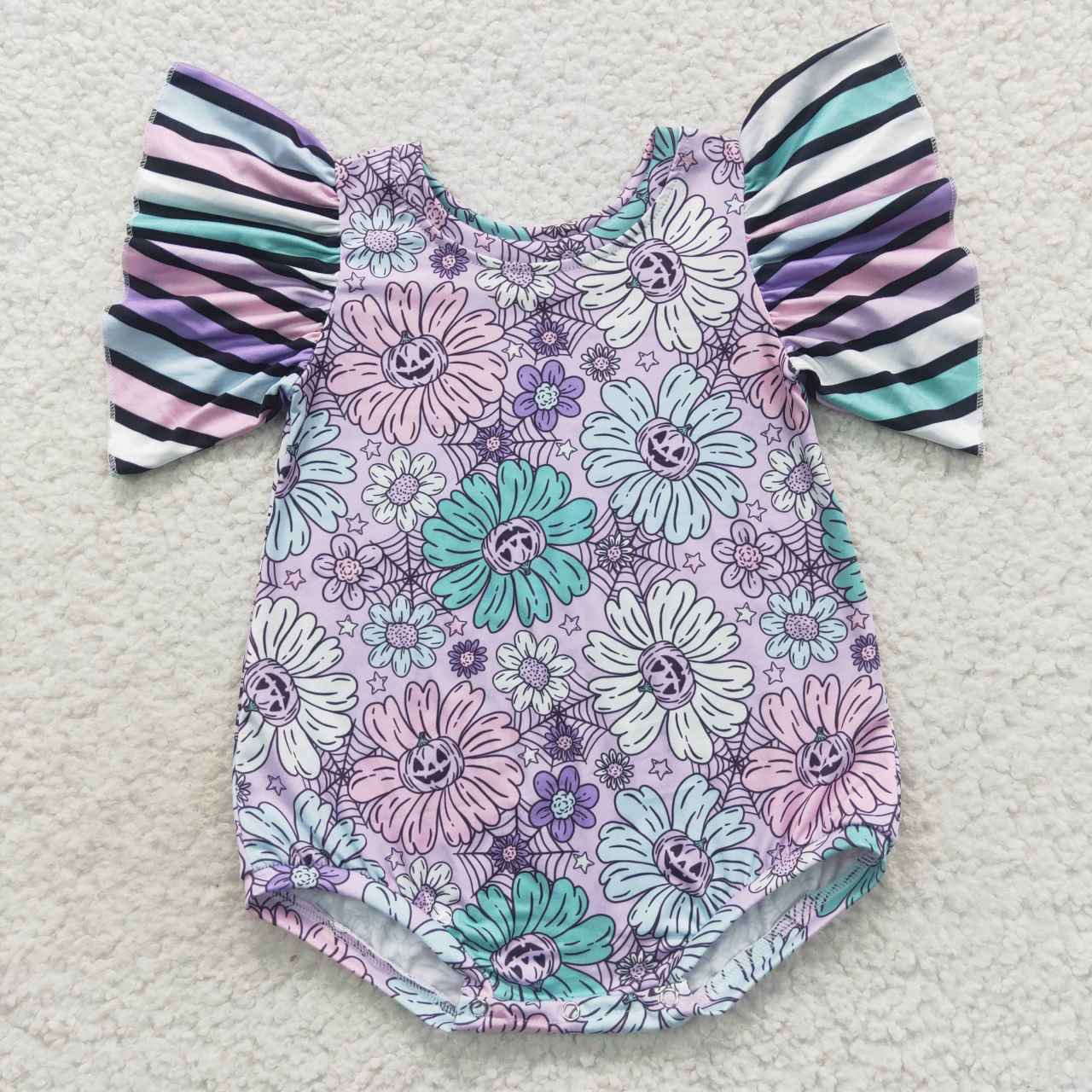 SR0431 Flowers pumpkin print baby girls Halloween romper