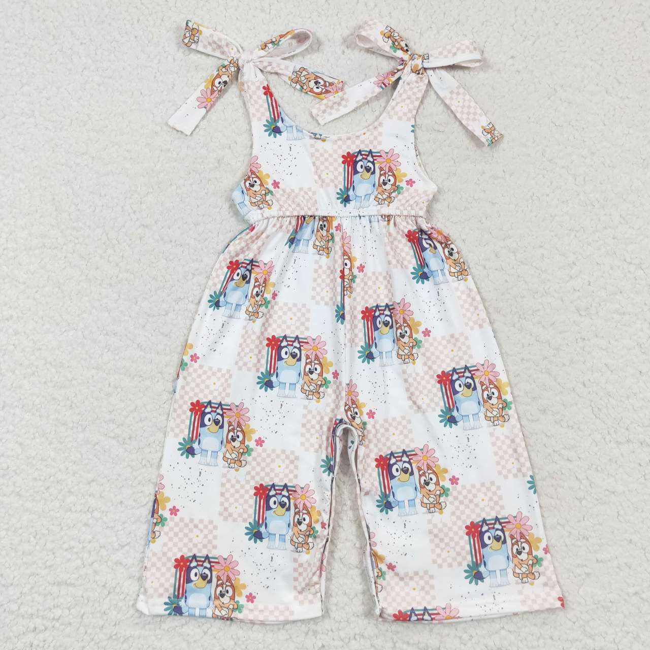 SR0435 Spaghetti strap cartoon dog design flowers baby girls jumpsuit