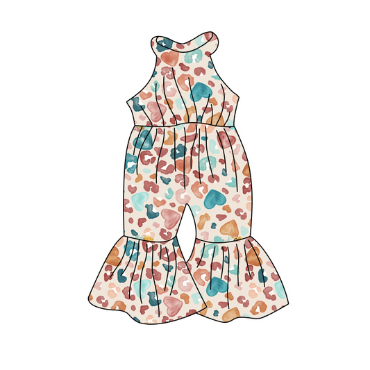 (Pre-order)  SR0443 Colorful leopard baby girls bell bottom jumpsuit
