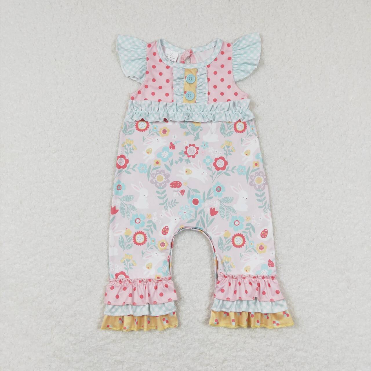 Pink Flowers Bunny Print Sisters Easter Matching Clothes