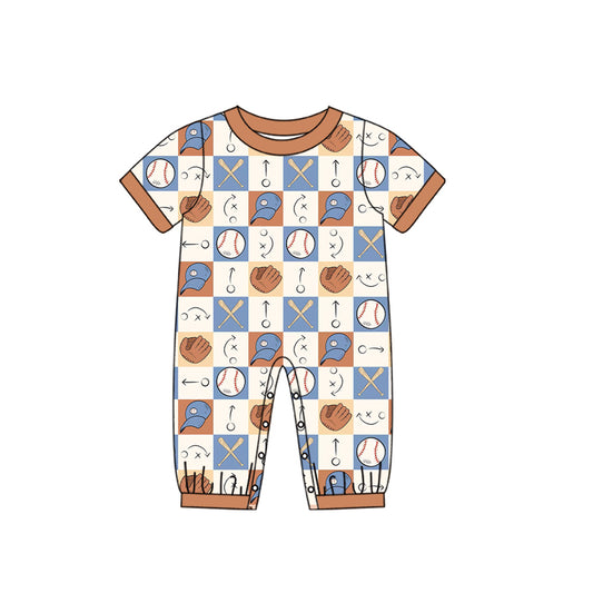 (Pre-order)SR0477  Baseball Print Baby Boys Romper