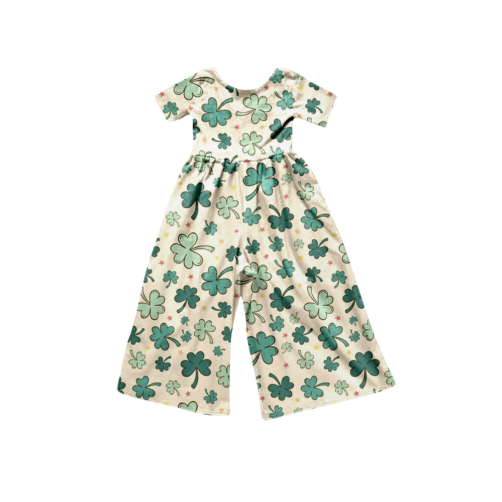 (Pre-order)SR0480 Green Quatrefoil St Patrick Day Girls Jumpsuits