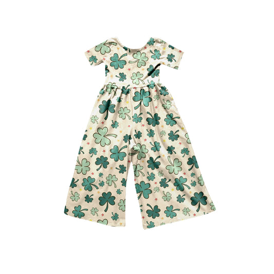 (Pre-order)SR0480 Green Quatrefoil St Patrick Day Girls Jumpsuits