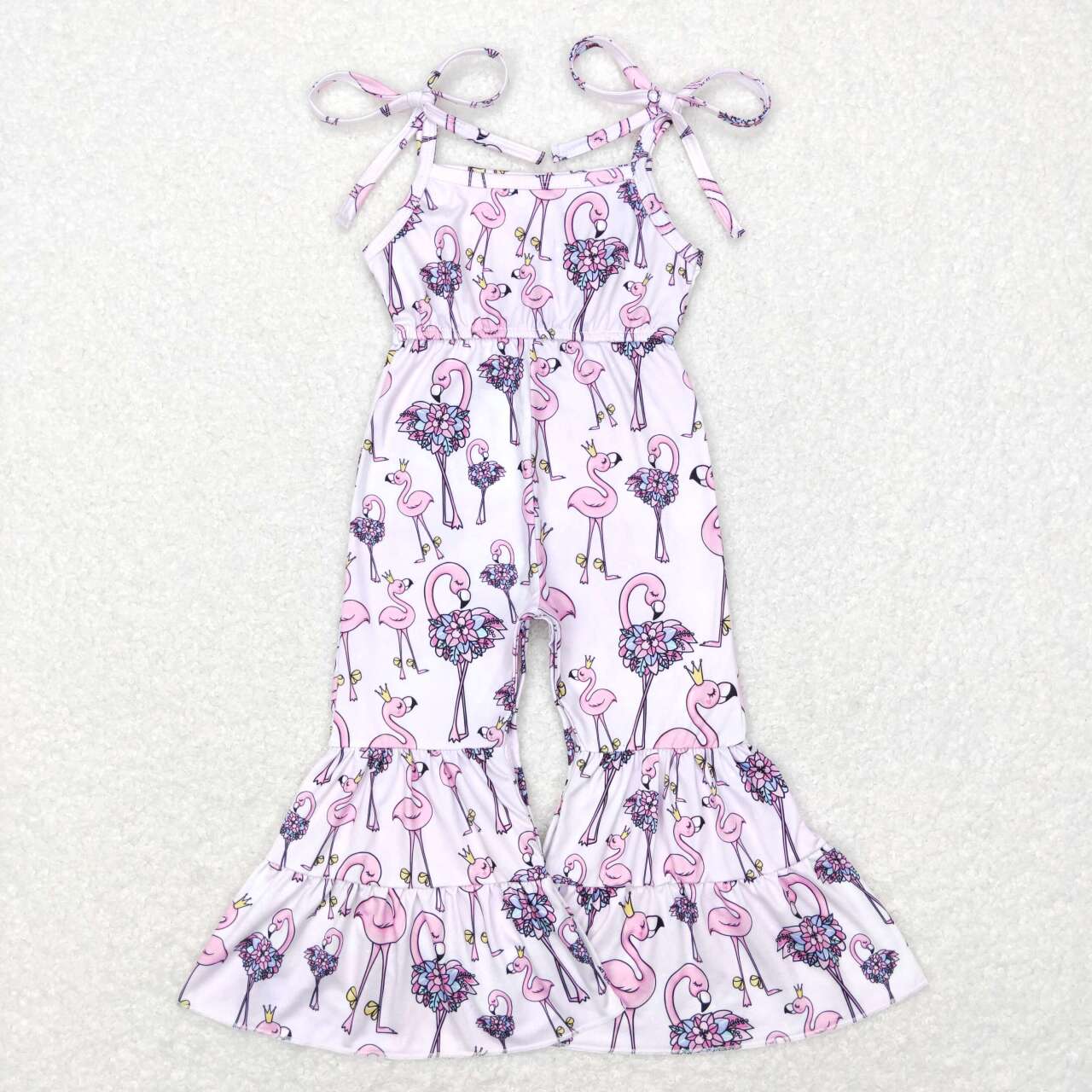 SR0505 Pink Flamingo Print Girls Summer Jumpsuits