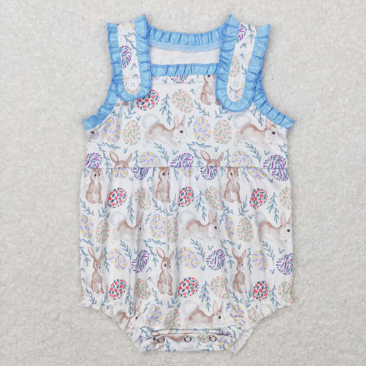 SR0507 Cute Bunny Print Baby Girls Buttons Easter Romper