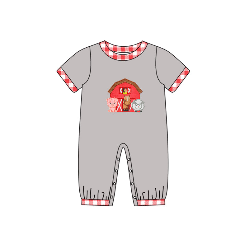 (Pre-order)SR0510 Grey Farm Animals Print Baby Boys Romper