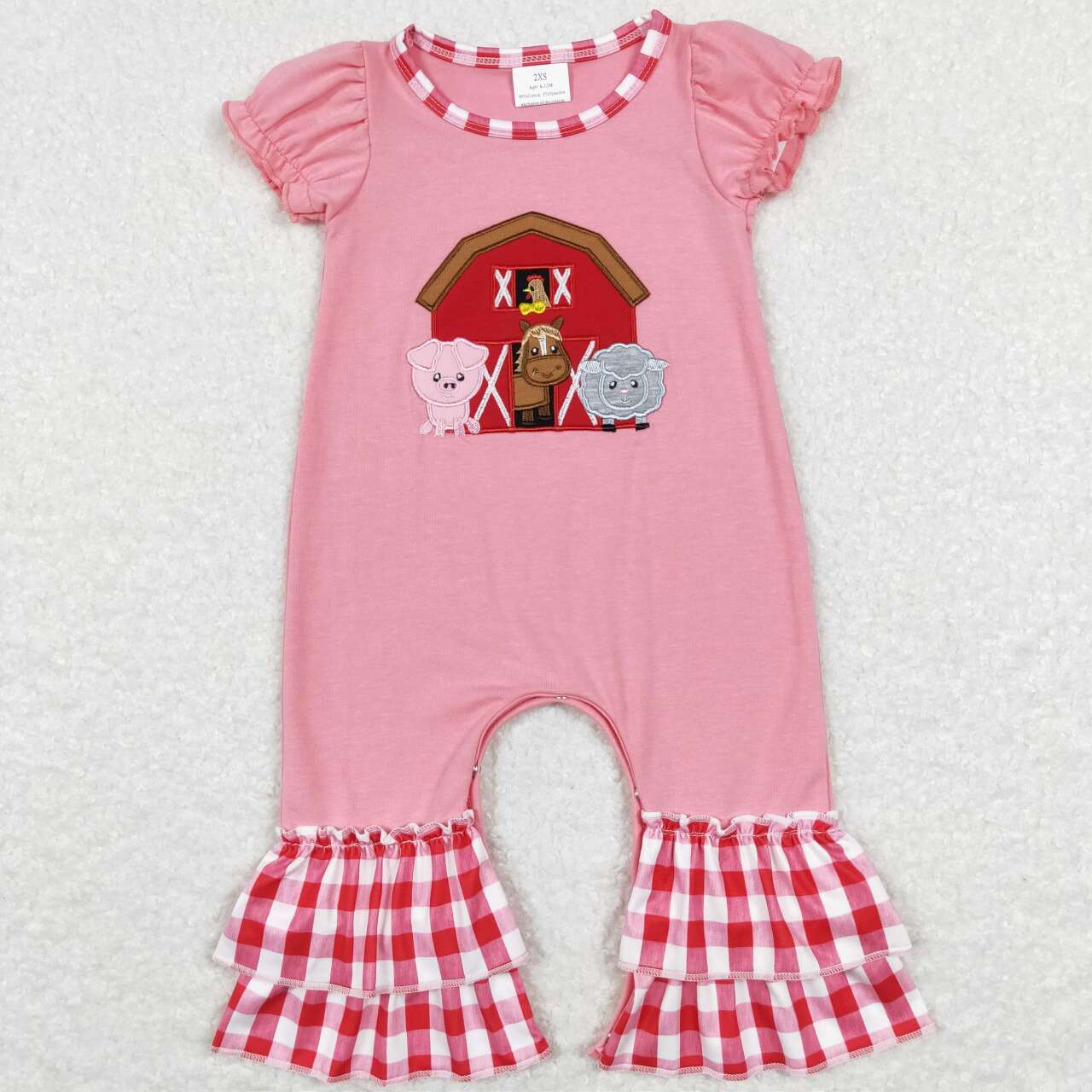 SR0511 Pink Farm Animals Embroidery Baby Girls Romper