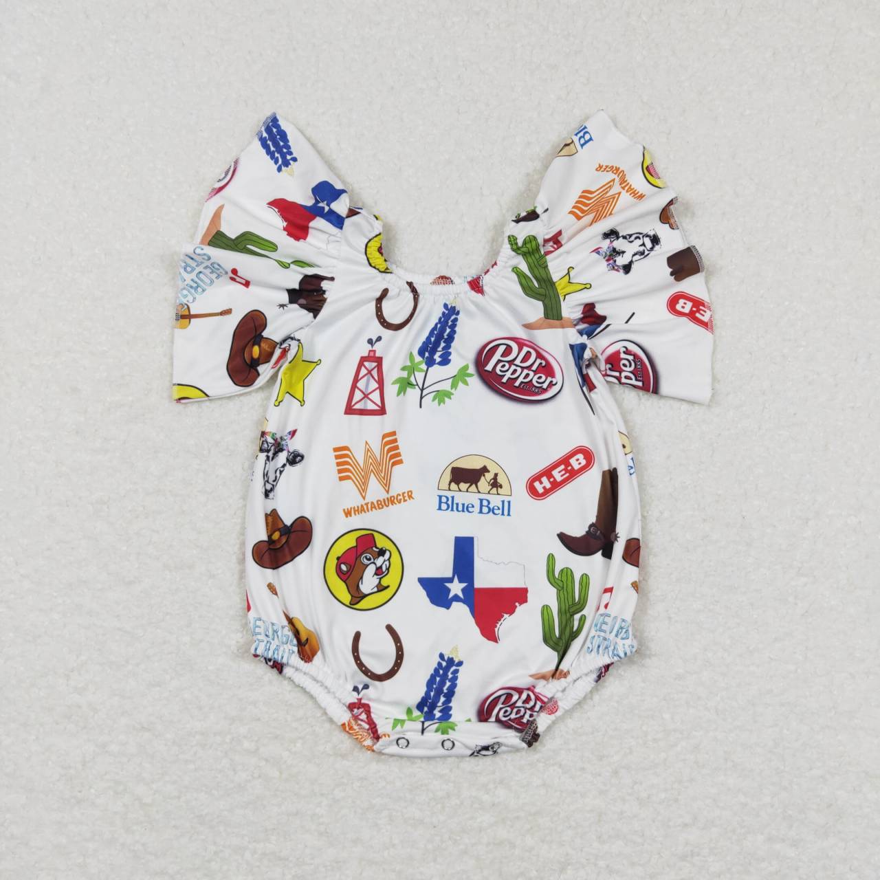 SR0544 Cow Skull Boots Hat Print Baby Girls Western Romper