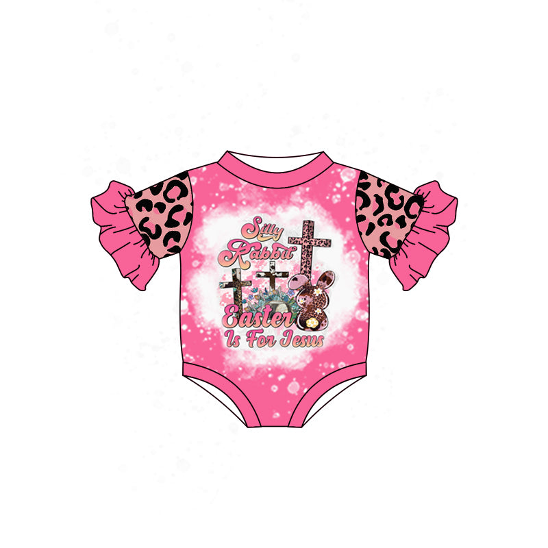 (Pre-order)SR0547 Silly Rabbit Easter Is For Jesus Pink Leopard Print Baby Girls Romper