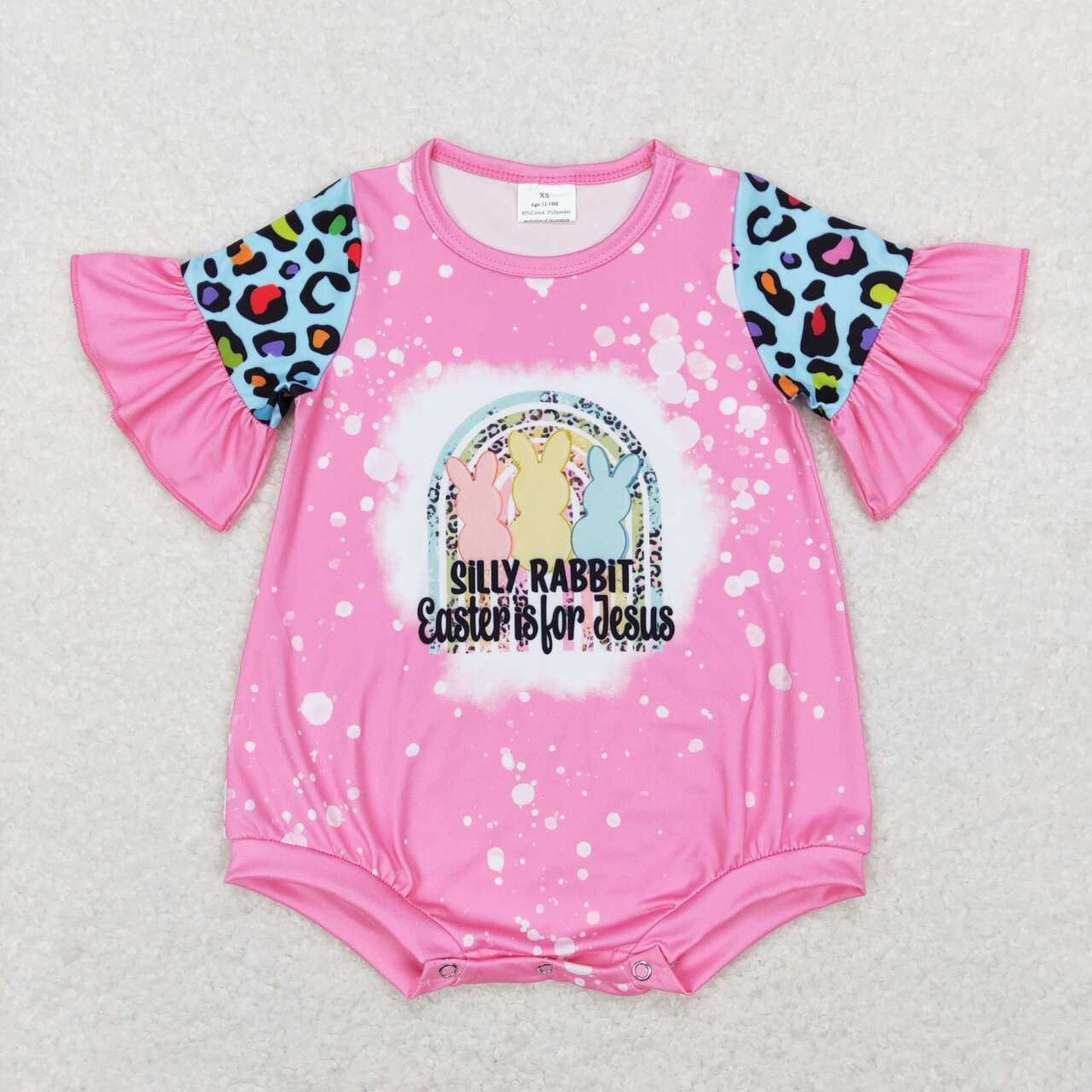 SR0550 Silly Rabbit Easter Is For Jesus Colorful Leopard Print Baby Girls Romper