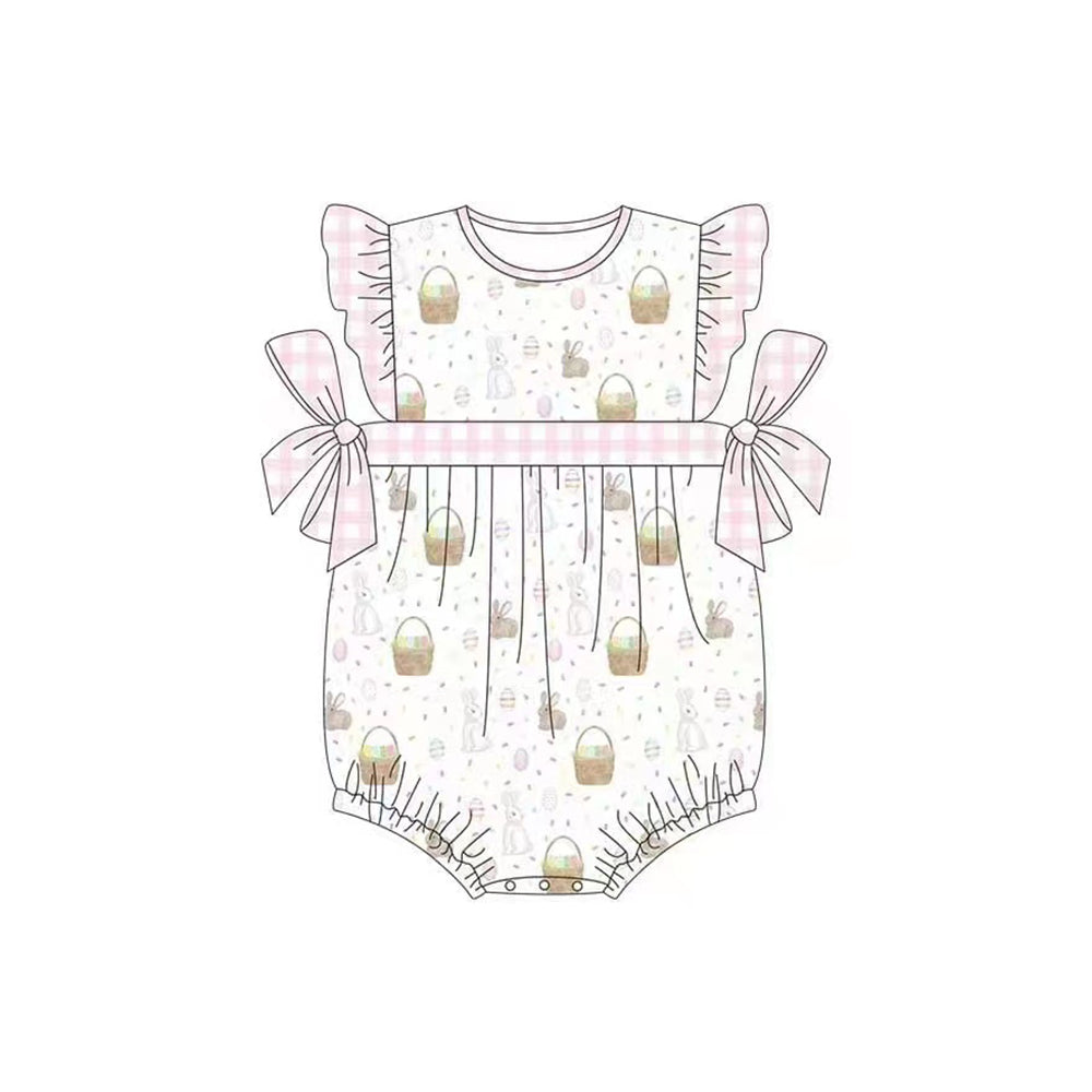 (Pre-order)SR0551 Bunny Egg Print Baby Girls Easter Romper
