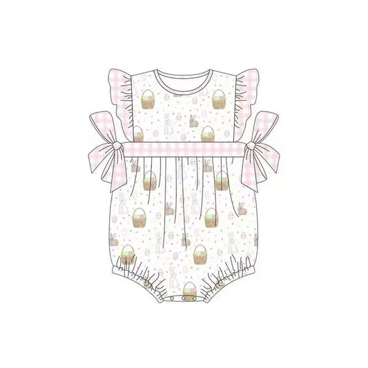 (Pre-order)SR0551 Bunny Egg Print Baby Girls Easter Romper