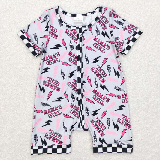 SR0562 Pink Mama's Girl Flash Print Baby Girls Zipper Romper
