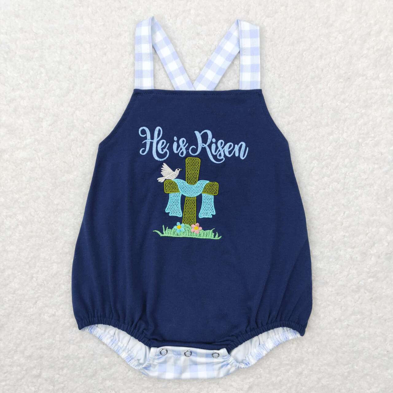 He Is Risen Cross Embroidery Stripes Print Sibling Easter Matching Clothes