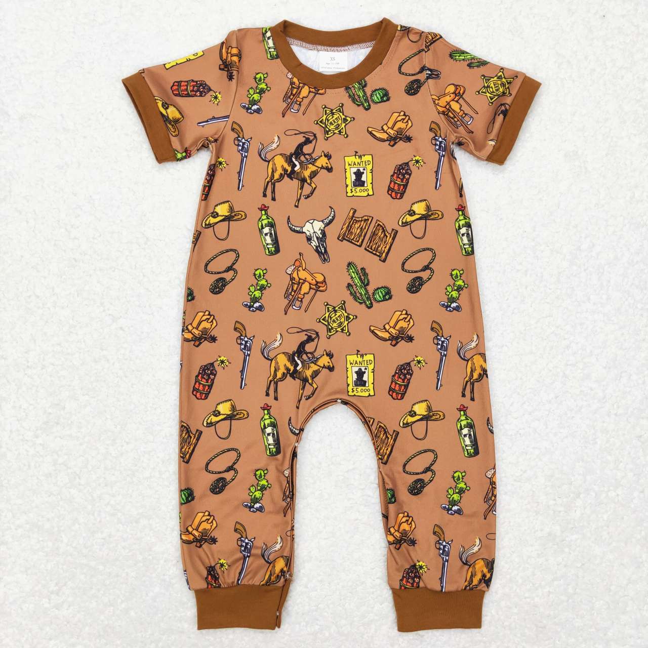 SR0569 Cow Skull Rodeo Print Baby Kids Western Romper
