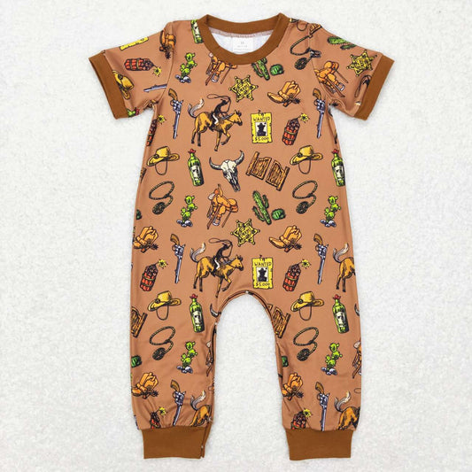 SR0569 Cow Skull Rodeo Print Baby Kids Western Romper