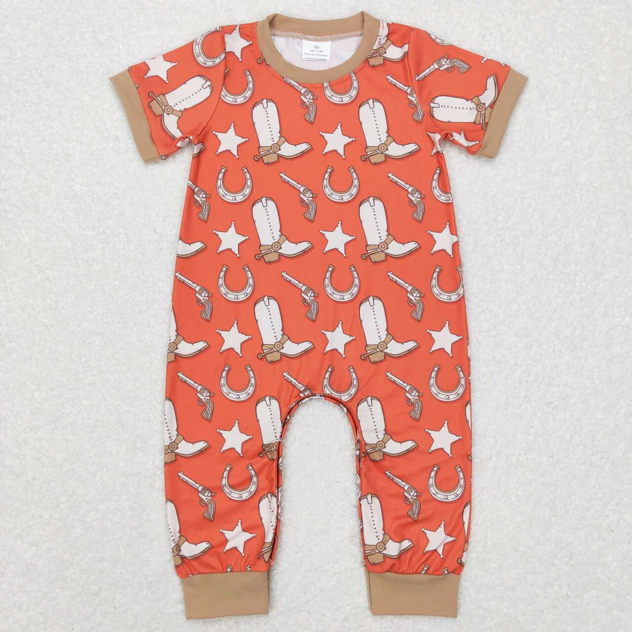 SR0570 Boots Star Pistol Print Baby Boys Western Romper
