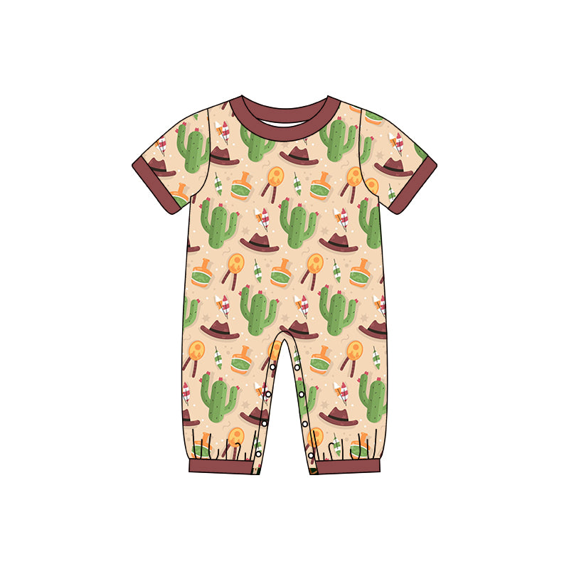 (Pre-order)SR0571 Hat Cactus Print Baby Kids Western Romper