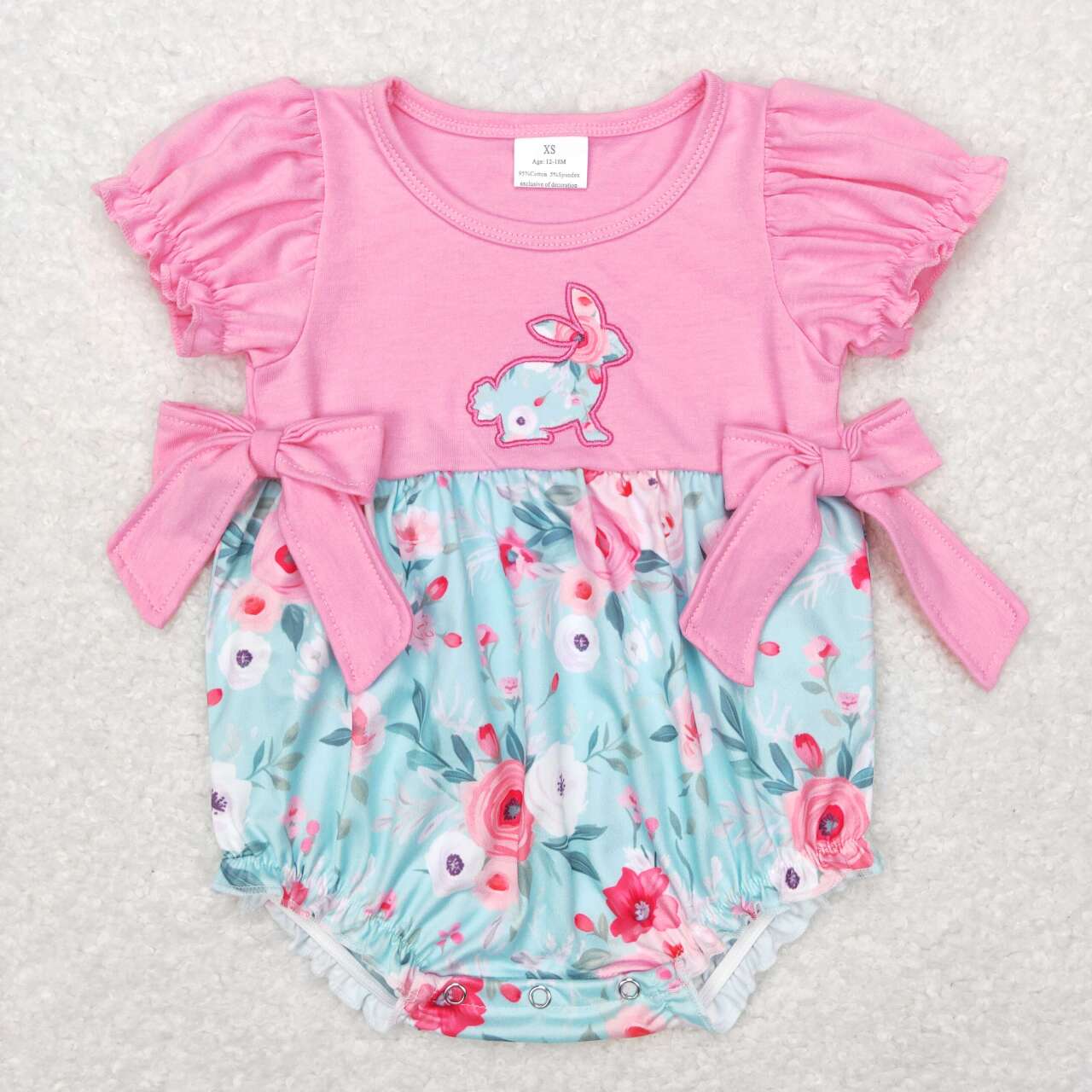 Bunny Embroidery Pink Flowers Print Sisters Easter Matching Clothes