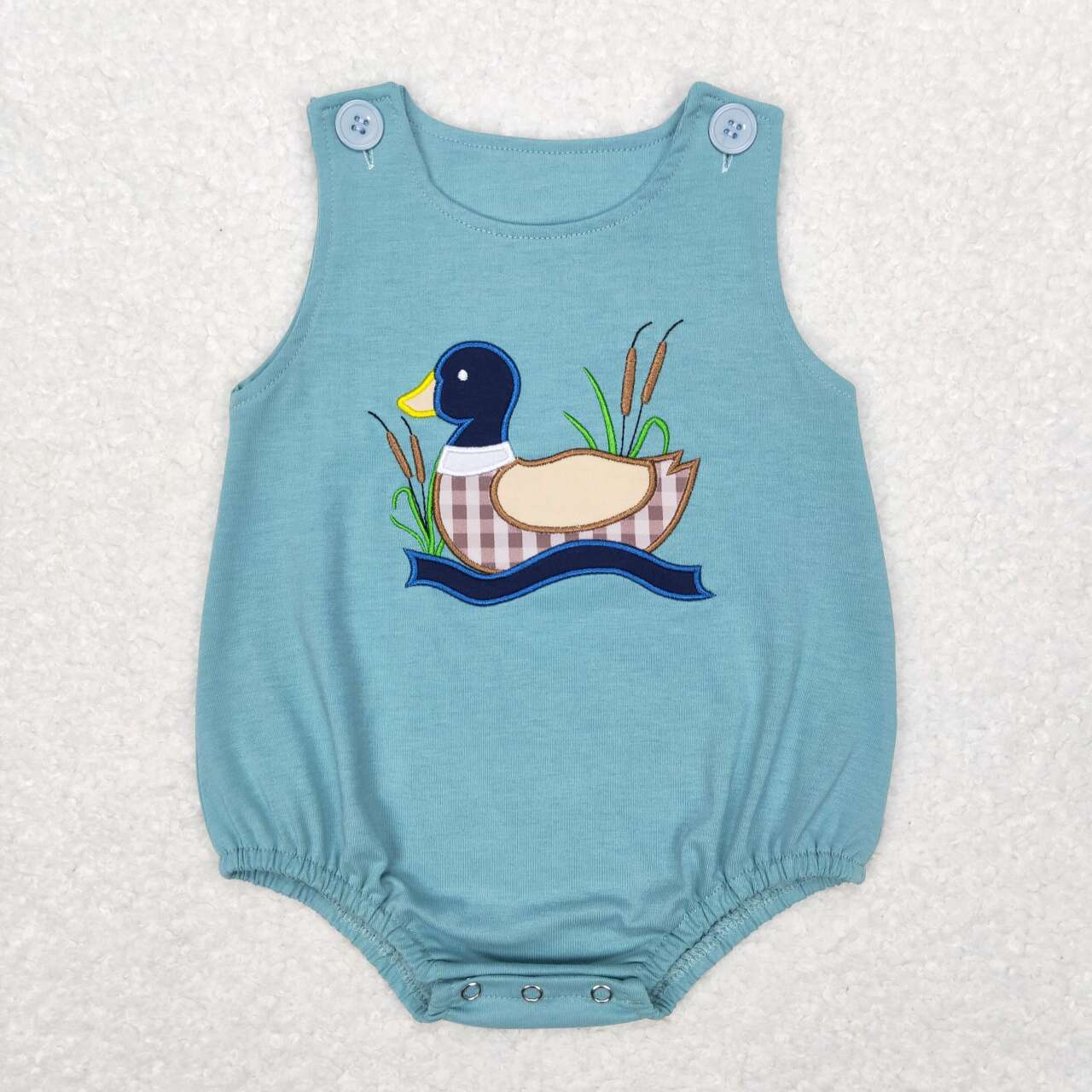 SR0590 Duck Embroidery Baby Boys Buttons Romper