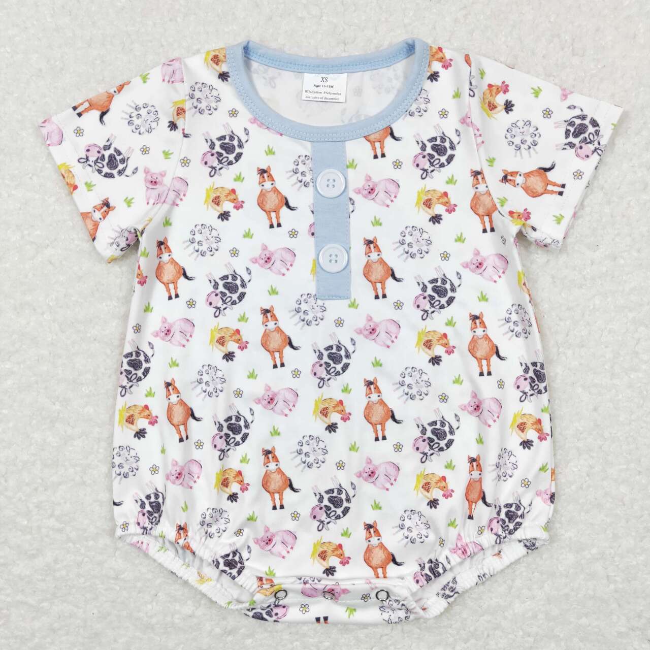 SR0607 Farm Animals Print Baby Boys Summer Romper