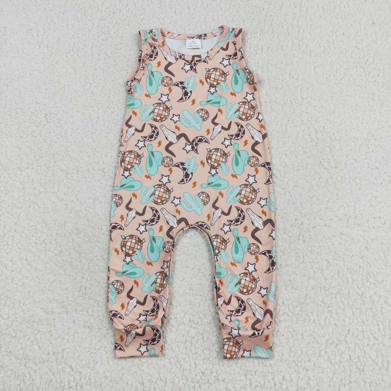 SR0626 Cow Skull Hat Print Baby Boys Summer Western Romper