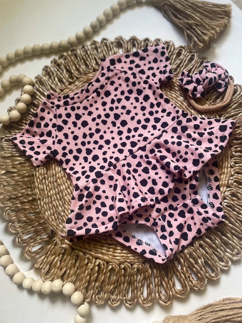 (Pre-order)SR0628 Pink Dots Print Baby Girls Romper