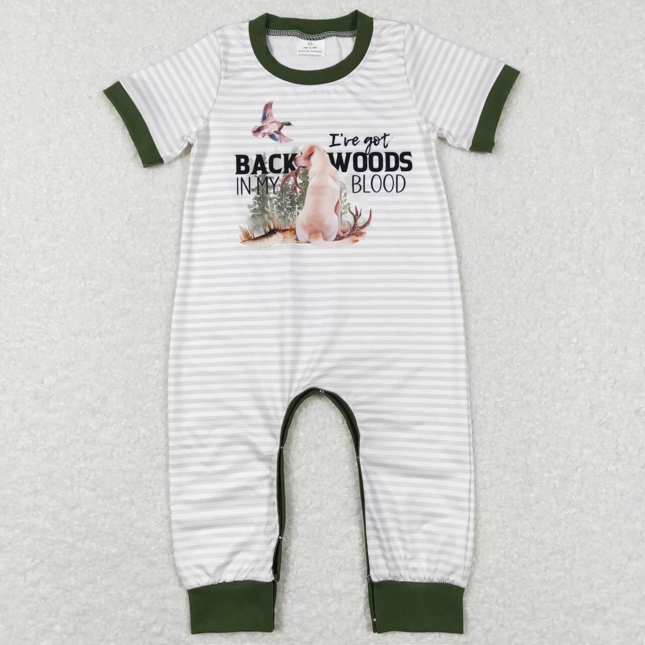 SR0633 Dog Duck Print Baby Boys Hunting Romper