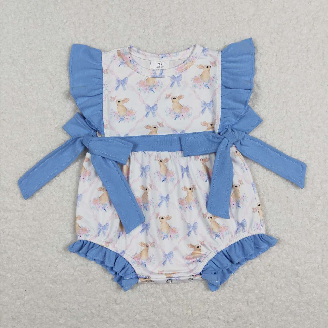 SR0638 Bow Bunny Print Baby Girls Easter Romper