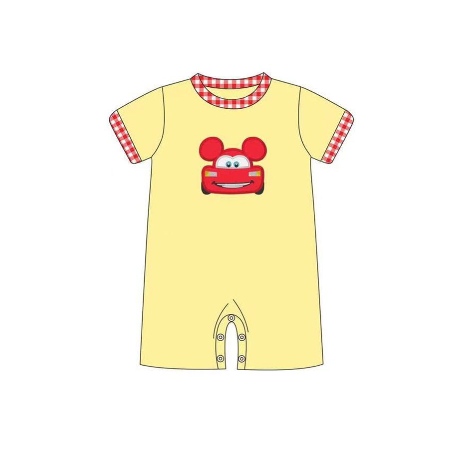 (Pre-order)SR0642 Cartoon Car Yellow Print Baby Kids Romper