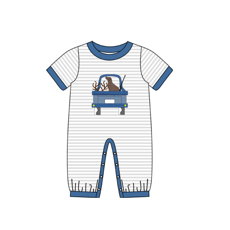 (Pre-order)SR0645 Dog Truck Print Baby Boys Go Hunting Romper
