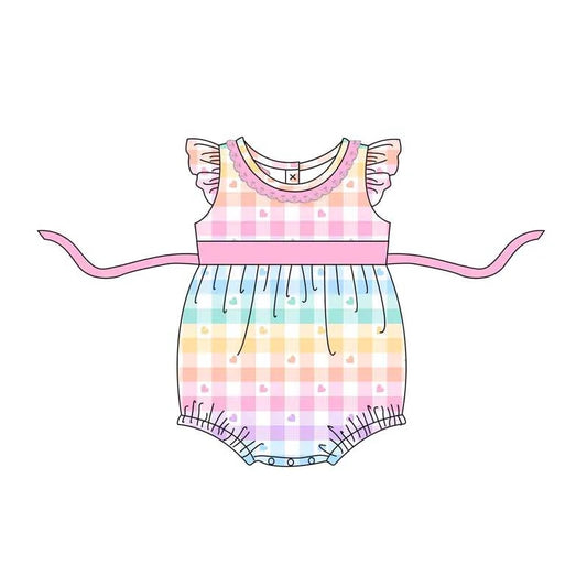 (Pre-order)SR0648 Rainbow Plaid Heart Print Baby Girls Romper