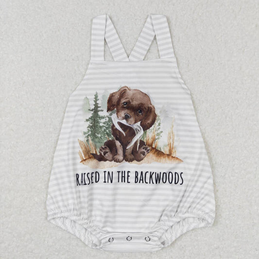 SR0659 Raised In The Backwoods Dog Print Baby Boys Bubble Romper