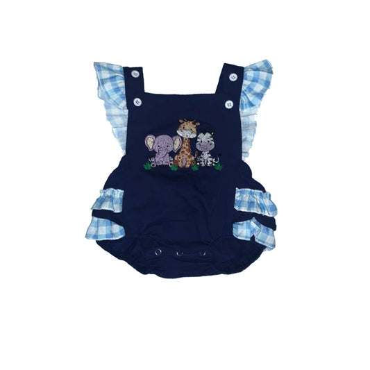 (Pre-order)SR0660 Animals Navy Print Baby Girls Bubble Romper