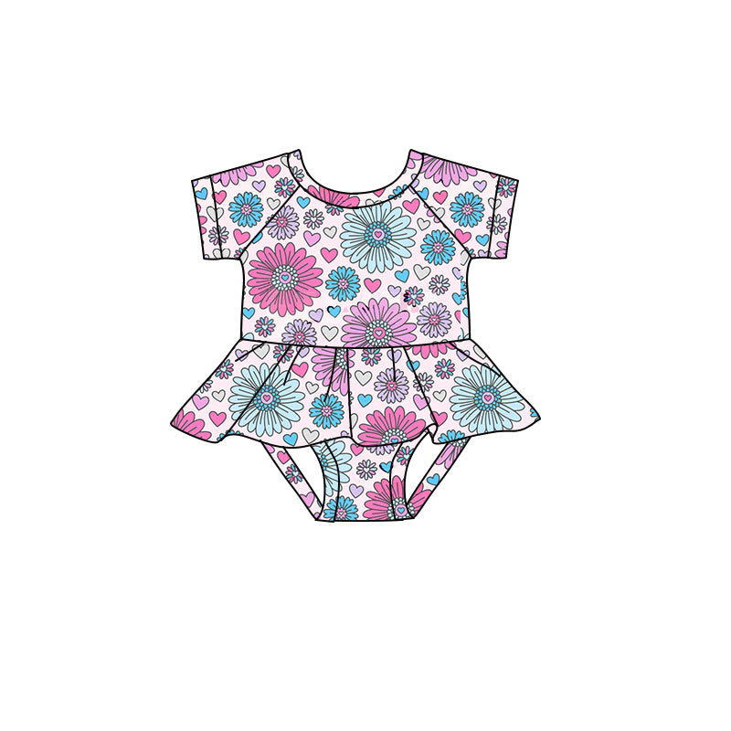 (Pre-order)SR0662 Flowers Heart Print Baby Girls Romper