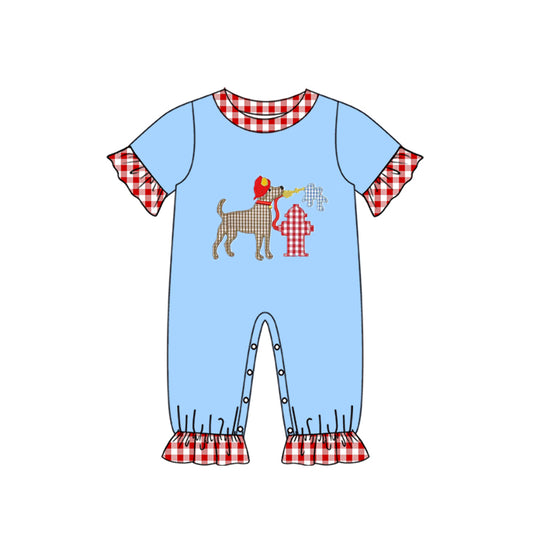 (Pre-order)SR0663 Fire Fighting Dog Print Baby Girls Romper