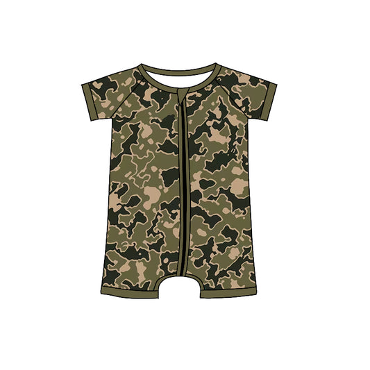 (Pre-order)SR0665 Green Camo Print Baby Kids Zipper Romper