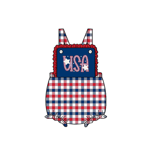 (Pre-order)SR0671 USA Star Print Baby Girls 4th of July Bubble Romper
