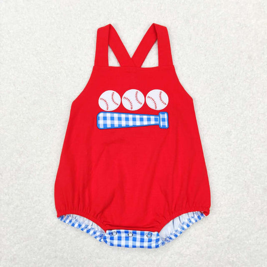 SR0687 Baseball Embroidery Baby Boys Summer Bubble Romper