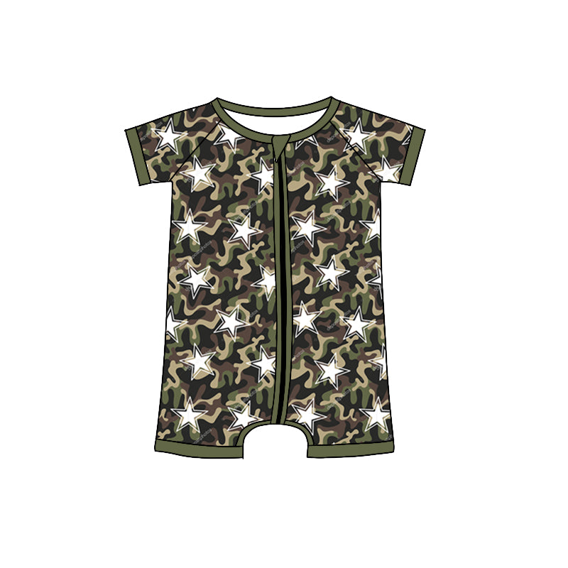 (Pre-order)SR0698 Green Camo Star Print Baby Boys Zipper Romper