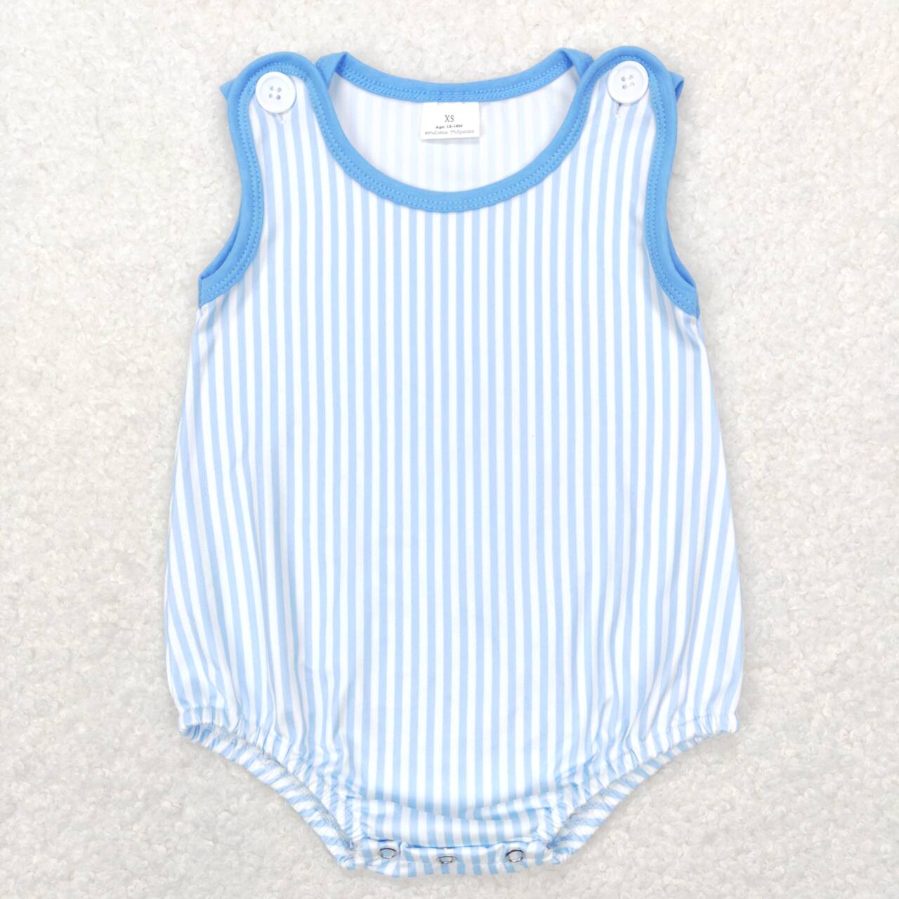 SR0711 Blue Stripes Print Baby Boys Summer Romper