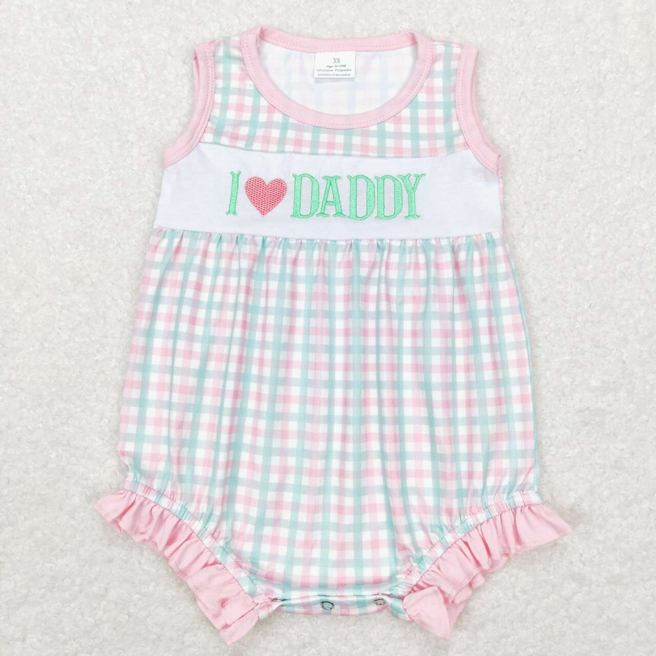 I LOVE DADDY Embroidery Plaid Print Sibling Summer Matching Clothes